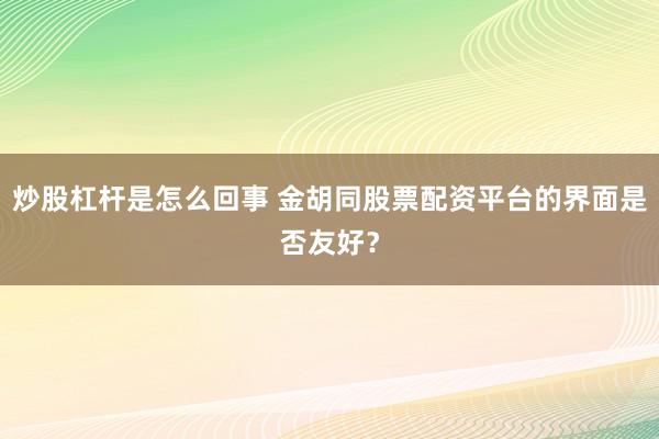 炒股杠杆是怎么回事 金胡同股票配资平台的界面是否友好？