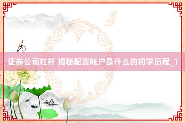 证券公司杠杆 揭秘配资帐户是什么的初学历程_1