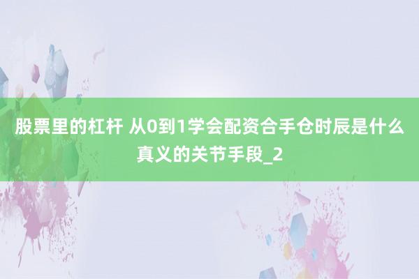股票里的杠杆 从0到1学会配资合手仓时辰是什么真义的关节手段_2